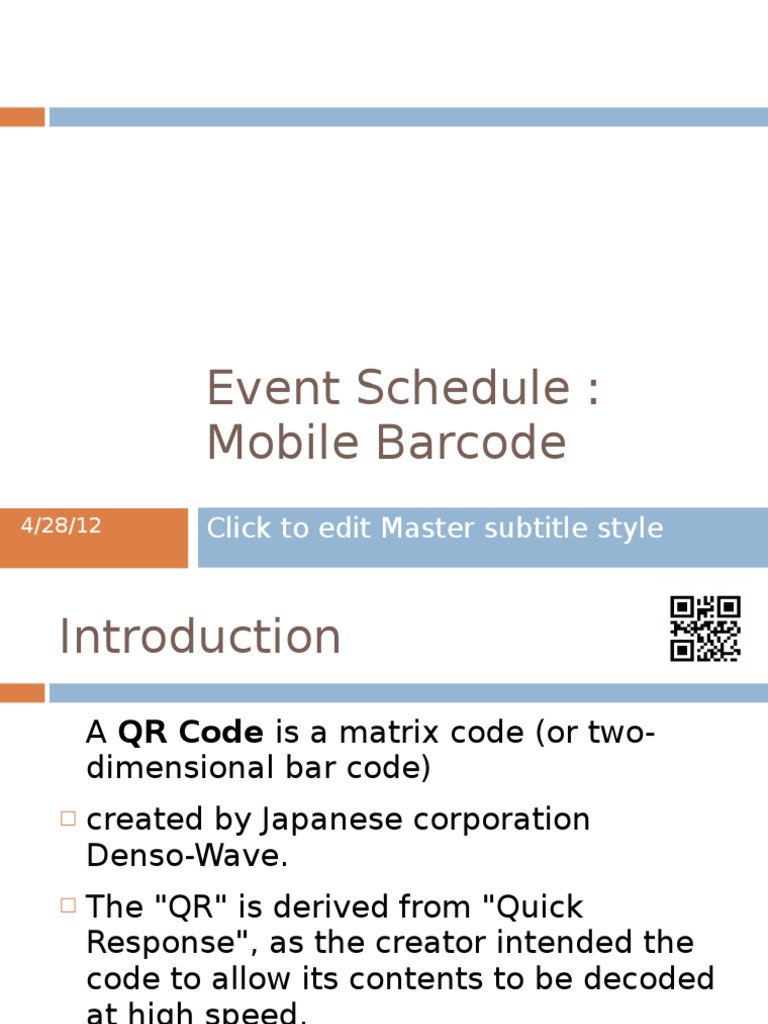 Event Schedule: Mobile Barcode: Click To Edit Master Subtitle Style ...