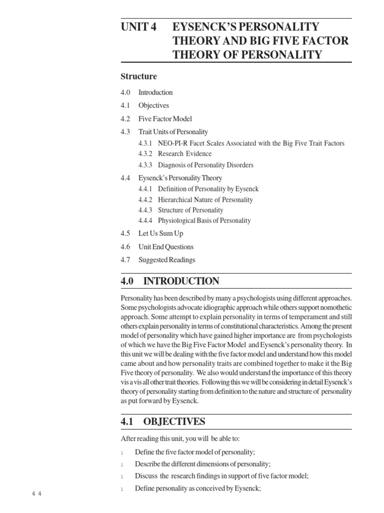 Eysenck's Personality Theory Overview | PDF | Extraversion And ...