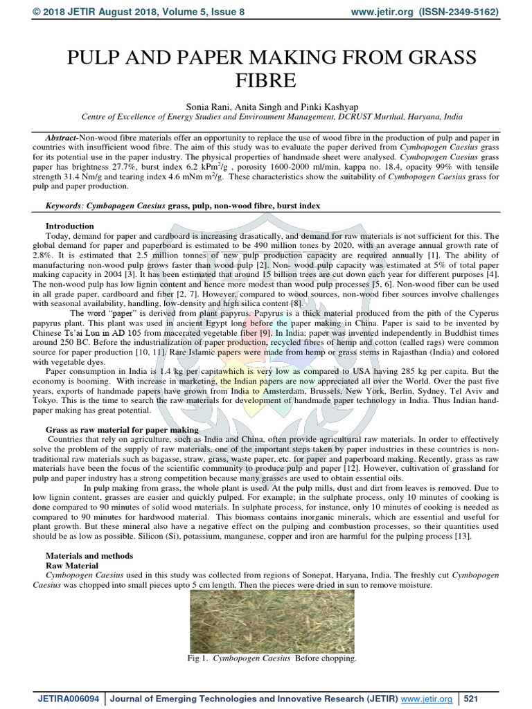 Grass Fiber Pulp and Paper Production | PDF | Paper | Pulp (Paper)