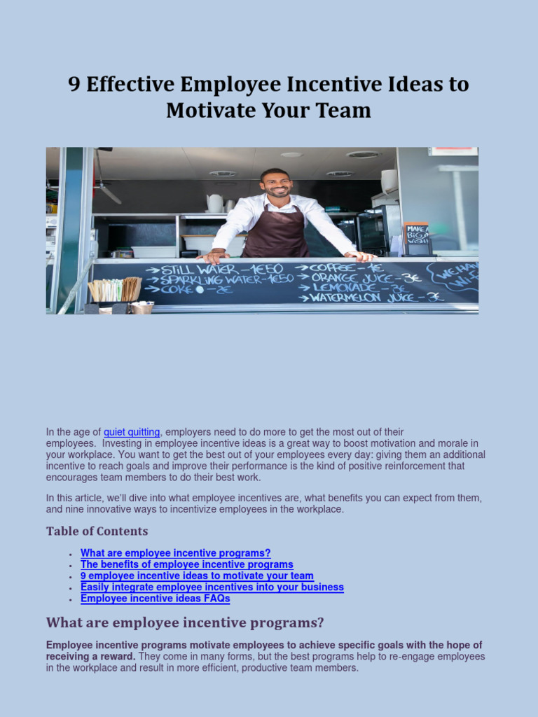 9 Effective Employee Incentive Ideas To Motivate Your Team PDF