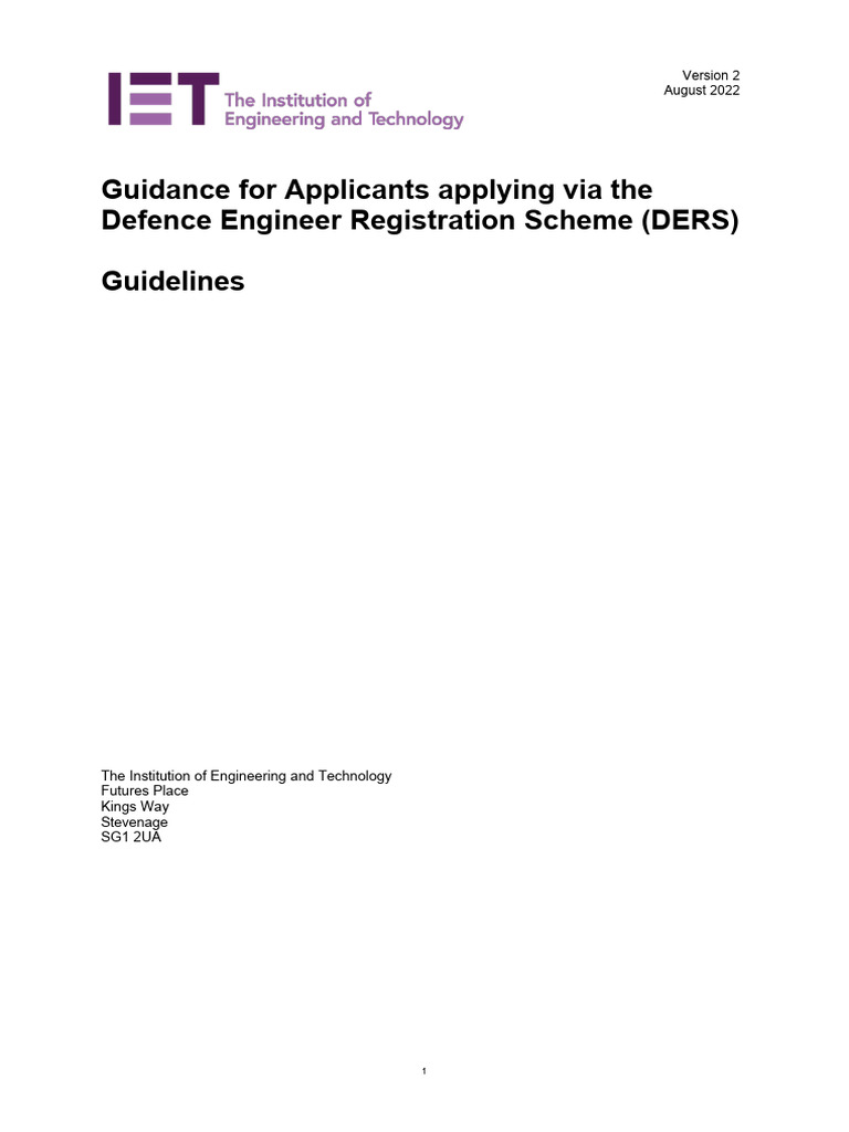 DERS Application Guidance for Engineers | PDF | Engineering | Transport
