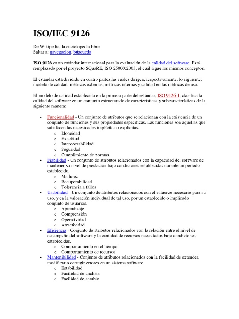 Evaluación de Calidad en ISO/IEC 9126 | PDF | Software | Usabilidad