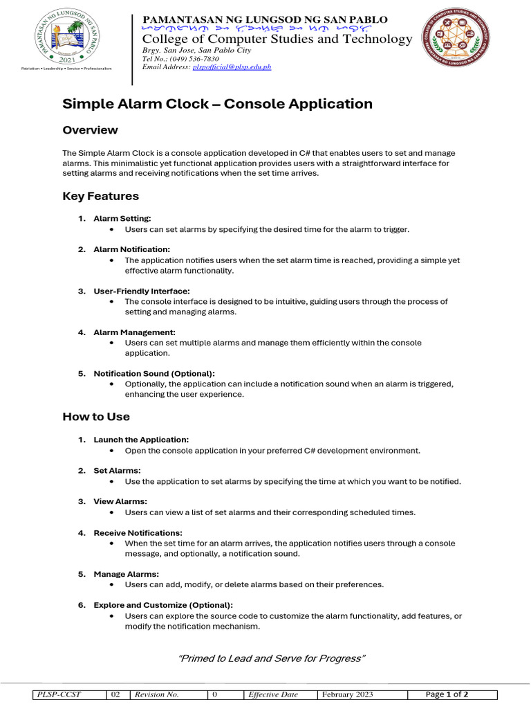 Simple C# Alarm Clock Application | PDF | Computers