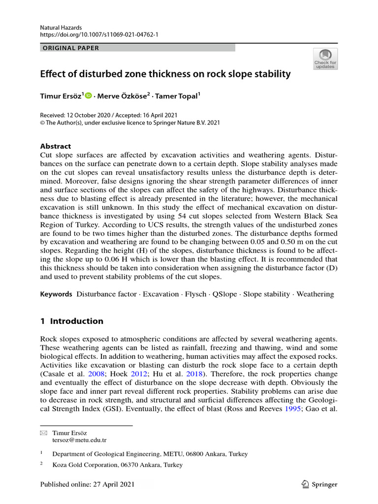 Effect of Distrubed Zone Thickness On Rock Slope Stability | PDF | Rock ...