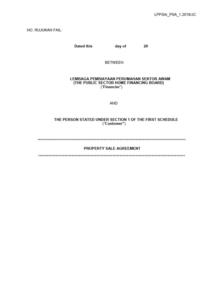 Faizal Property Sale Agreement Lppsai - Psa - 1 PDF | PDF | Debt ...