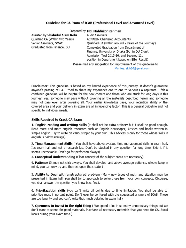 Ca exam preparation guidelines by mahfuz pdf financial accounting