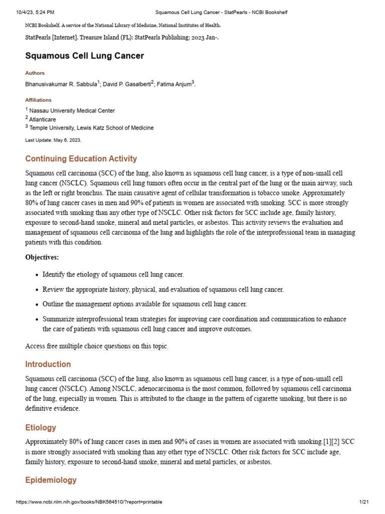 Squamous Cell Lung Cancer Overview | PDF | Lung Cancer | Cancer