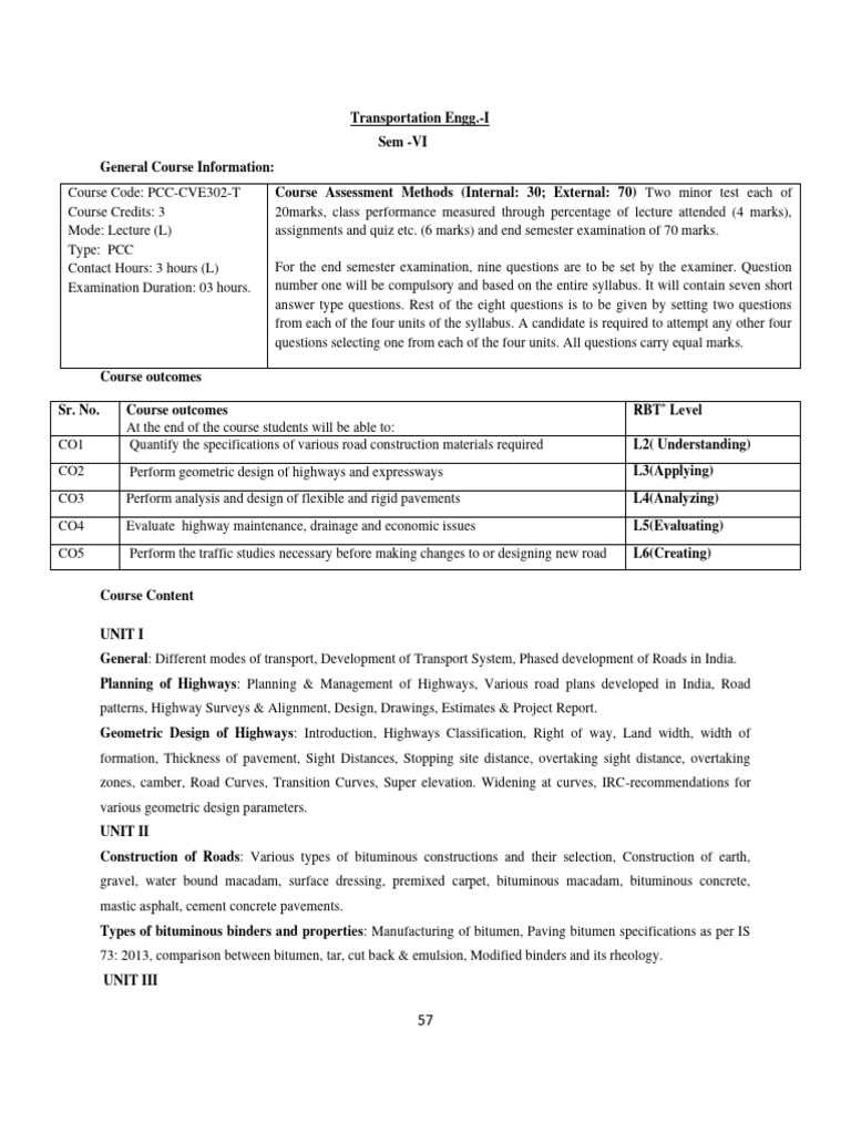 Transportation Engineering Course Overview | PDF