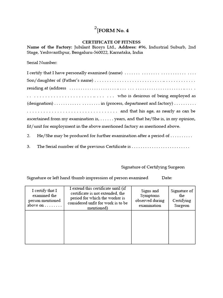 Fitness Certificate PDF