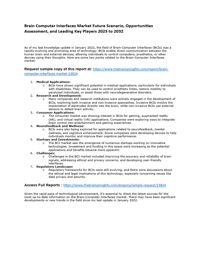 Brain-Computer Interfaces Market 2023-2032 | PDF | Cognitive Science ...