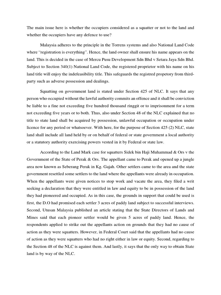Squatters' Rights and Land Ownership in Malaysia | PDF | Consent ...