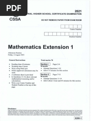 CSSA 2021 Math Ext 1 Trials | PDF | Temperature | Equations