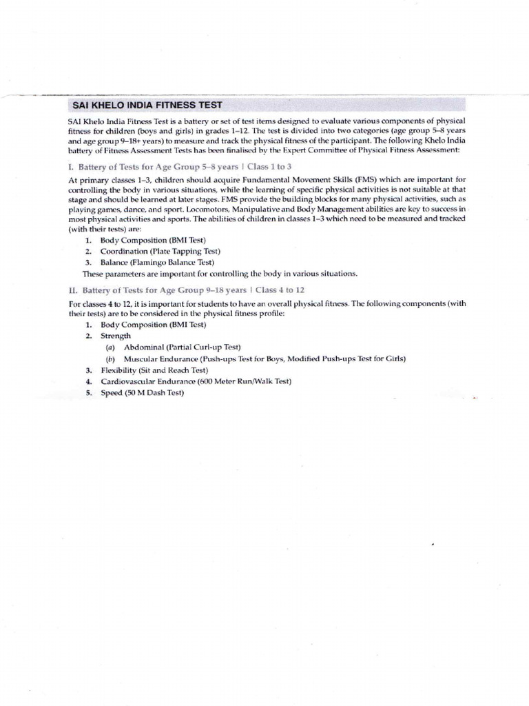 SAI Khelo India School Fitness Test Introduction | PDF