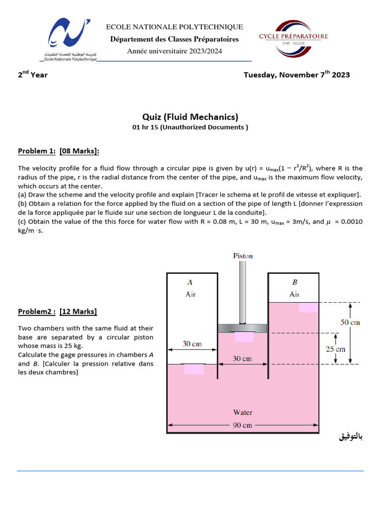 Fluid Mechanics Quiz Solutions 2023 | PDF
