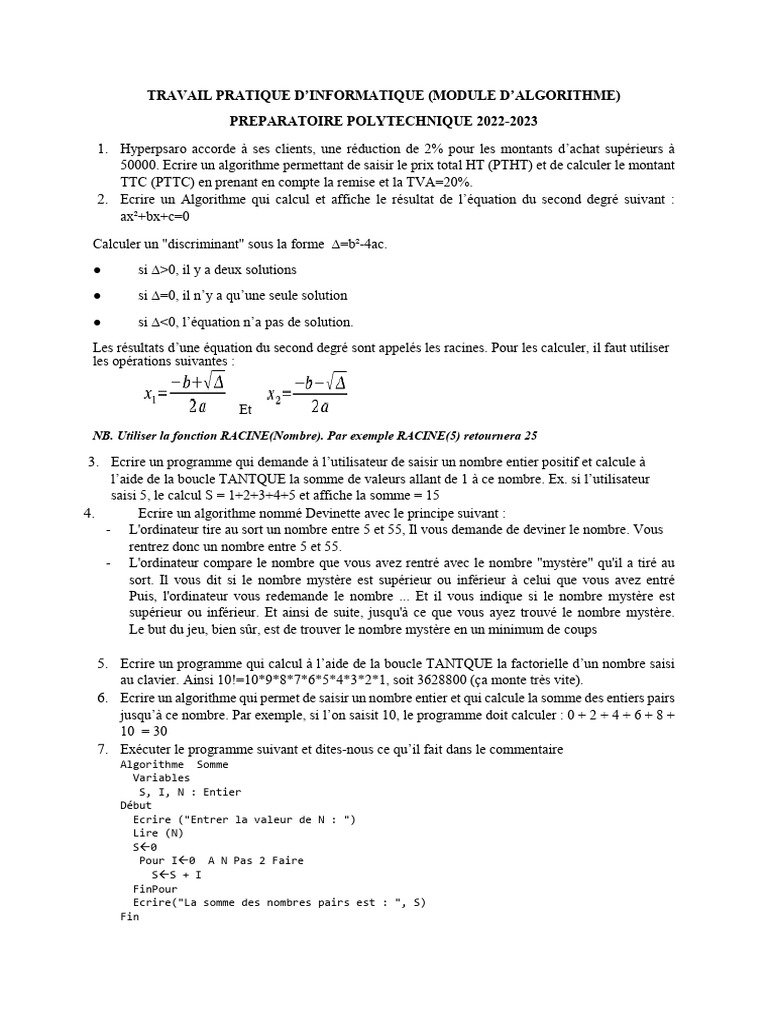 Algorithmes Informatique Polytechnique 2023 | PDF | Mathématiques ...