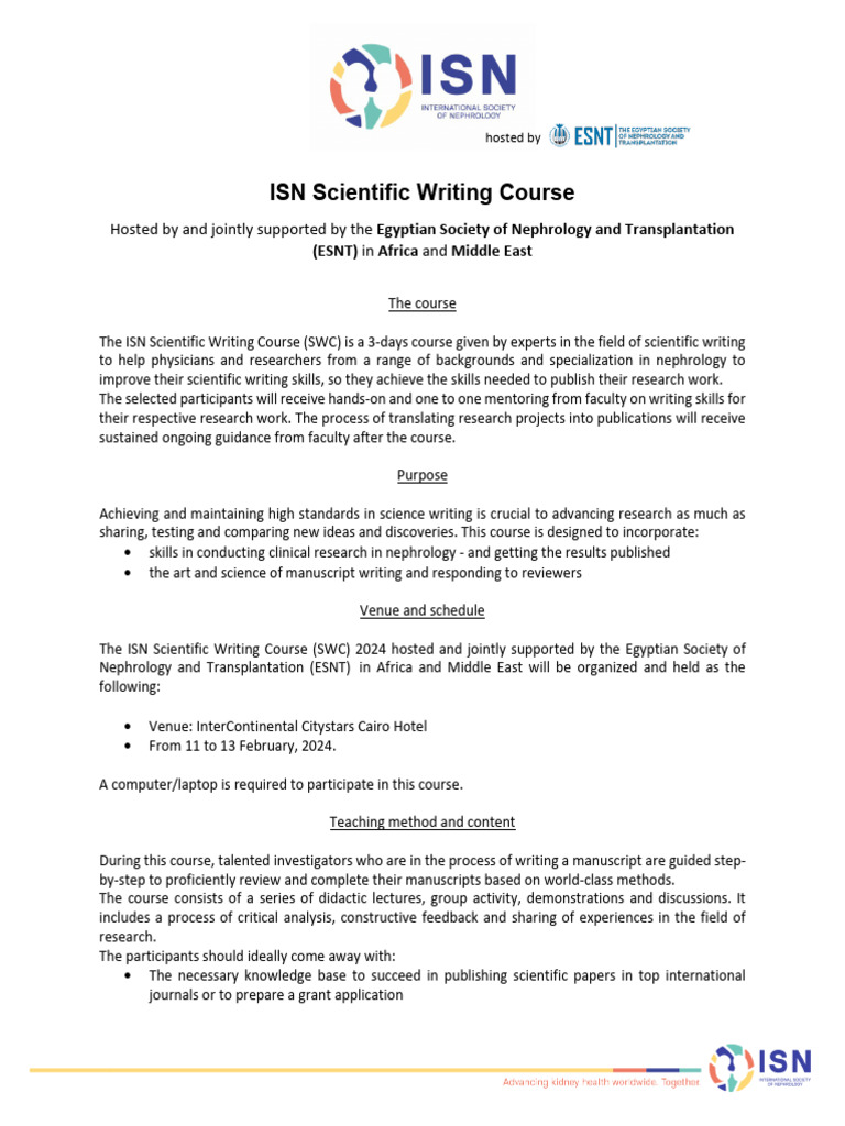 ISN Scientific Writing Course Africa Middle East Guidelines | PDF