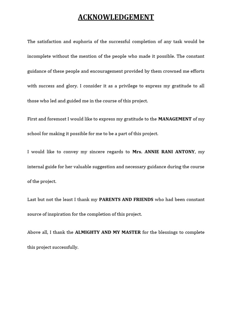 Acknowledgment for English Project Completion | PDF