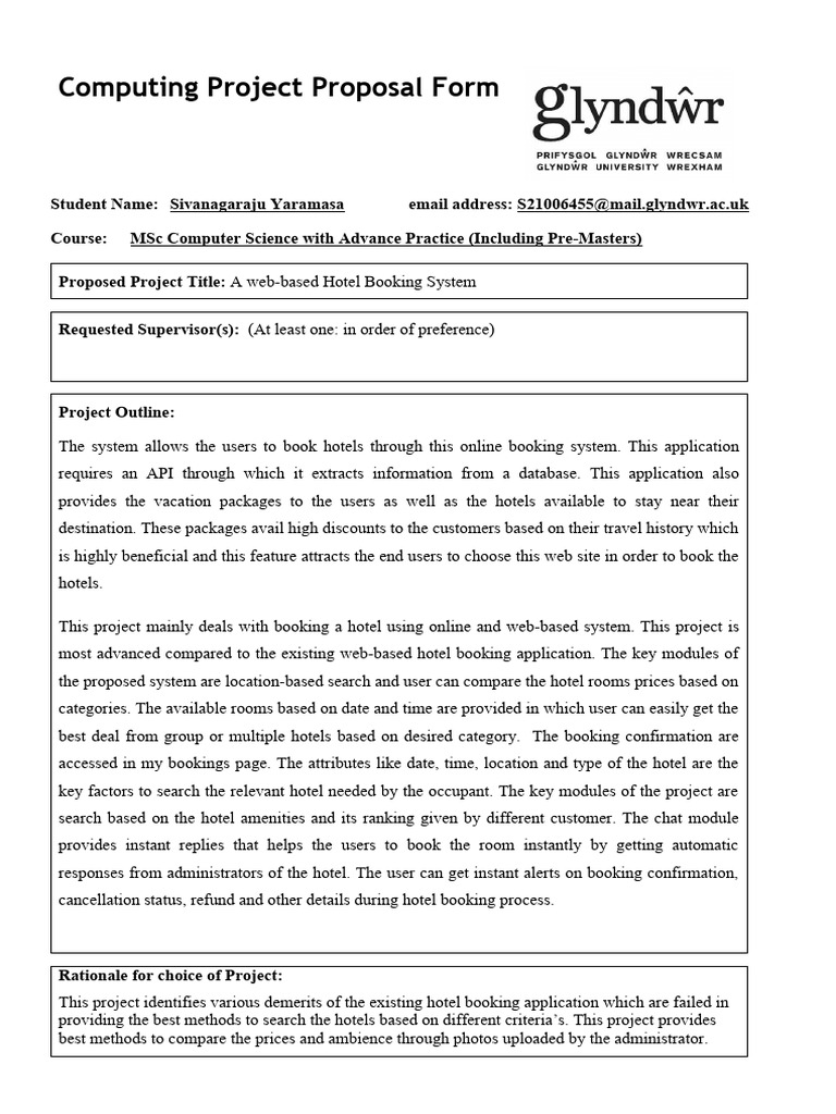 Hotel Book Project Proposal PDF World Wide  & 