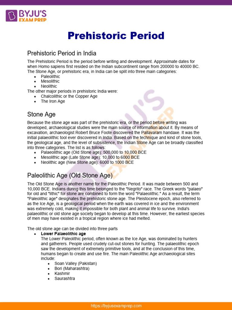 Overview of India's Prehistoric Period | PDF | Paleolithic | Stone Age