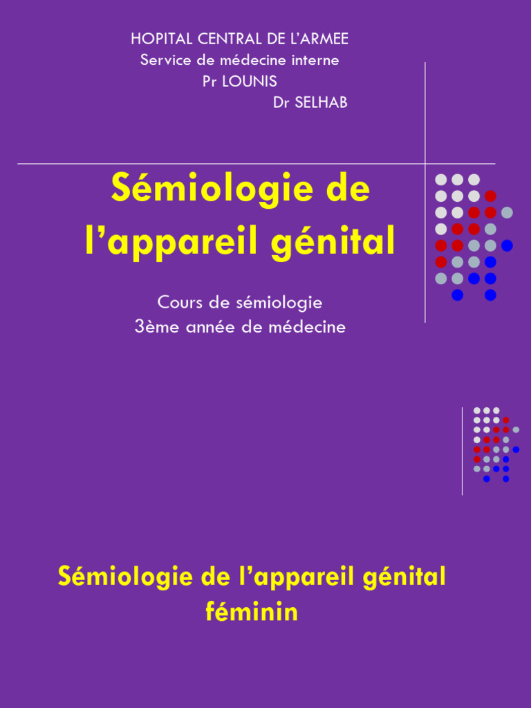 S miologie De L Appareil G nital DR SELHAB PDF