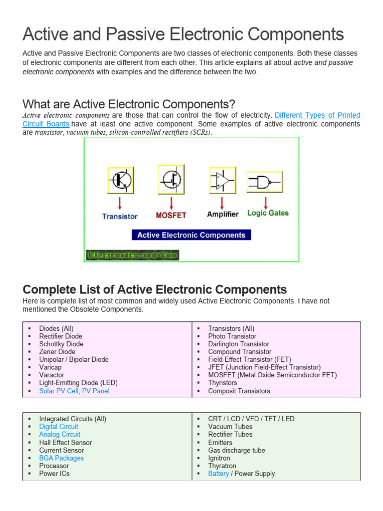 Active and Passive Electrical Components PDF Passivity (Engineering