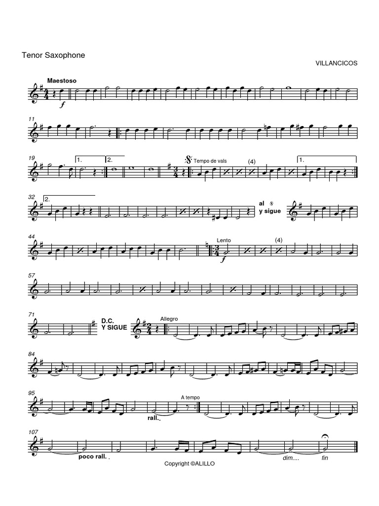 Tenor Saxophone PDF Rhythm And Meter Notation