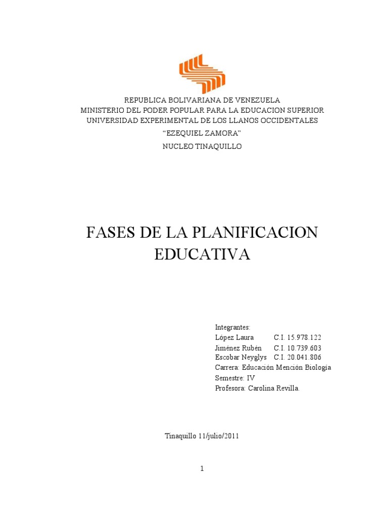 Fases de la Planificación Educativa | PDF | Planificación | Plan de ...