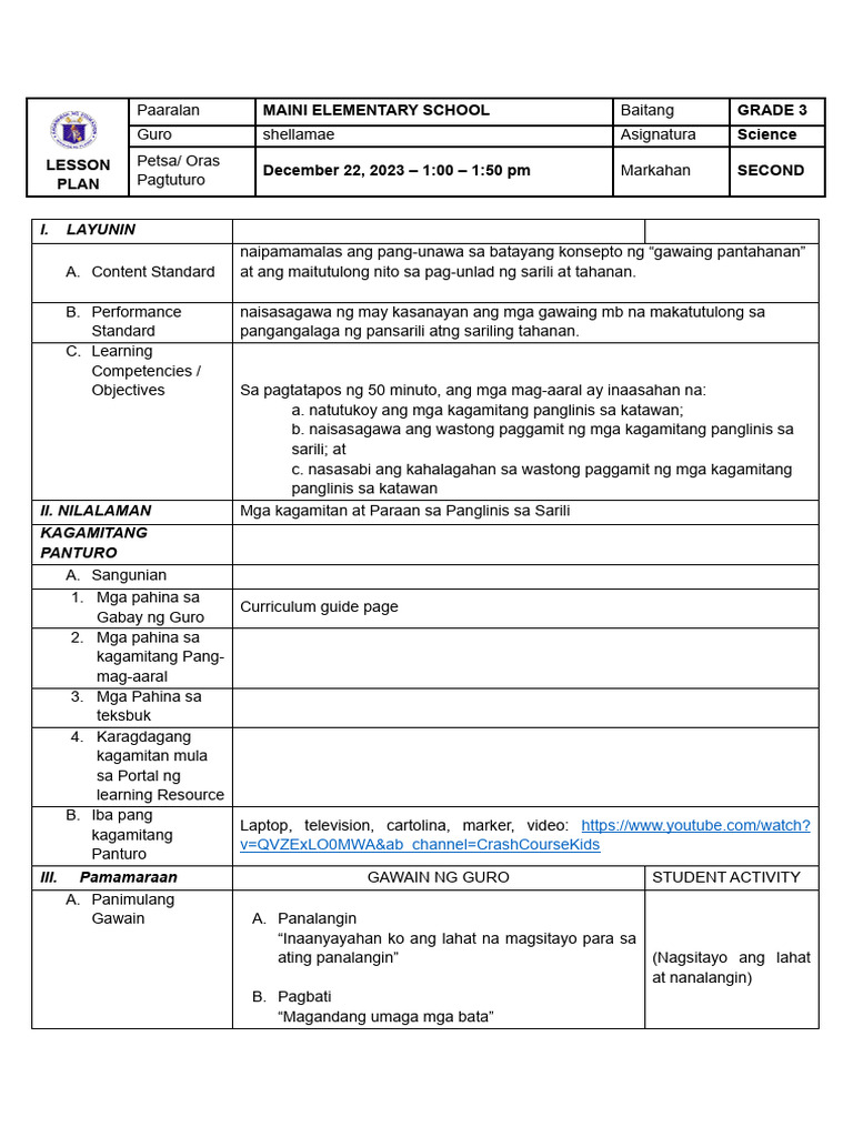 EPP Lesson Plan for Grade 3 Science | PDF