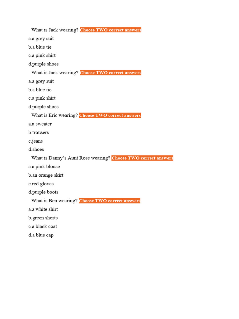 Clothes What Are They Wearing A1 English Listening Test Pdf