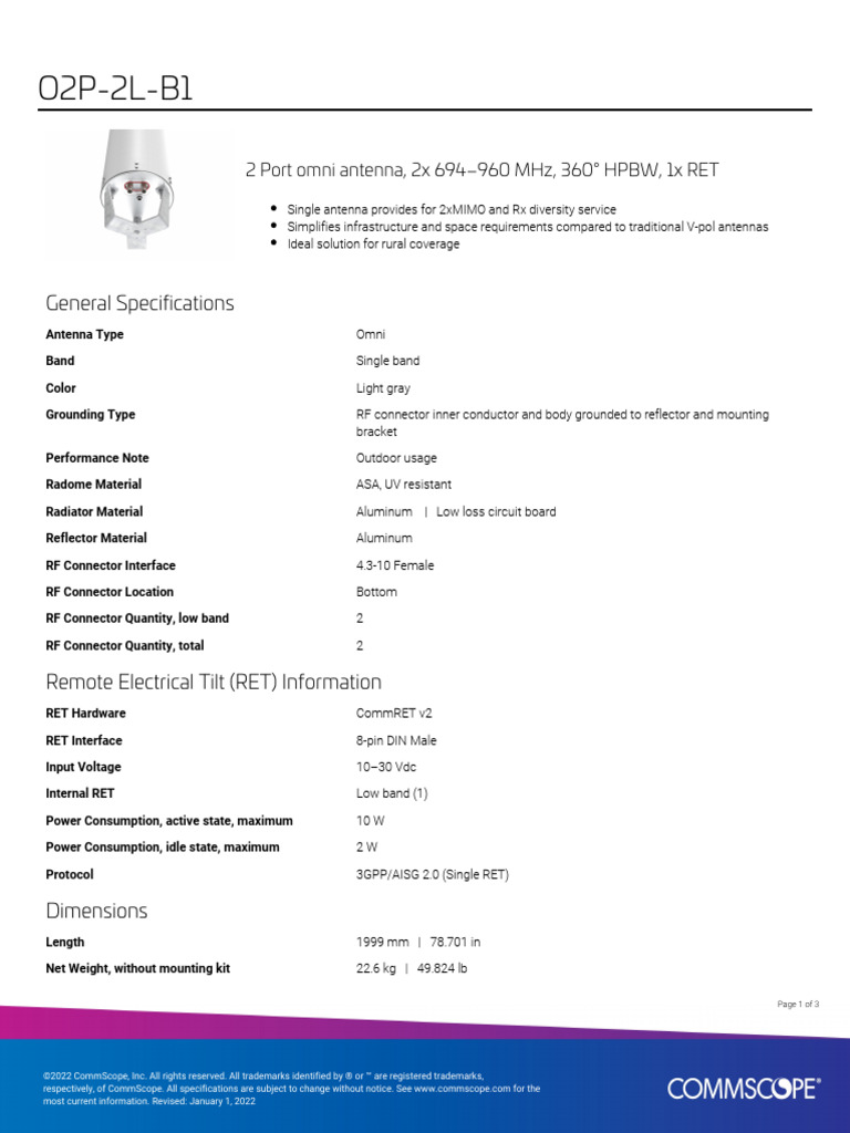 Antena O2P-2L-B1 - Datasheet | PDF