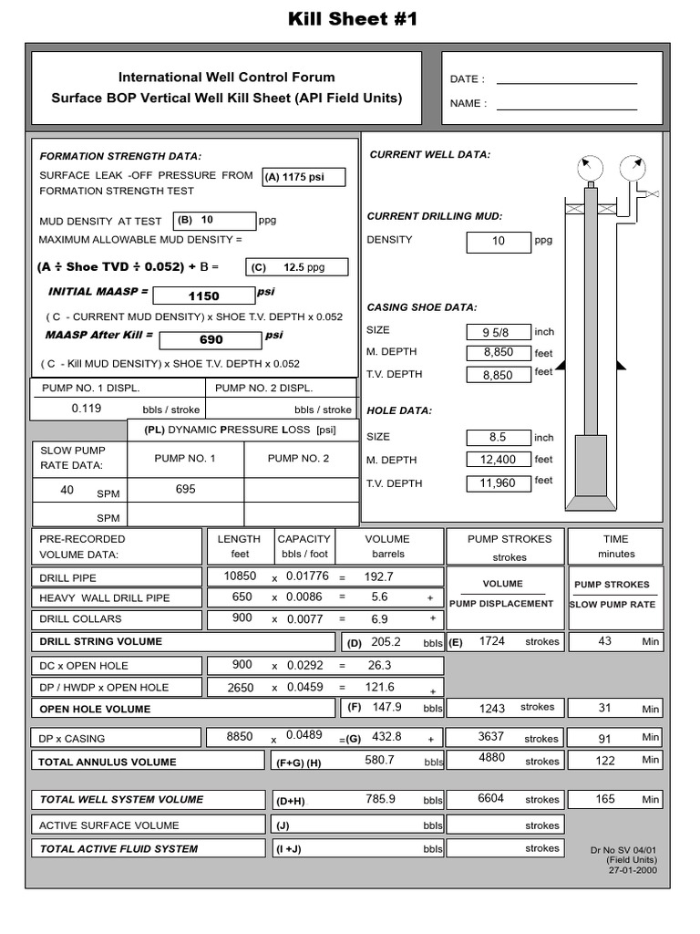 Surface BOP Kill Sheet Overview | PDF | Mechanical Engineering | Energy ...