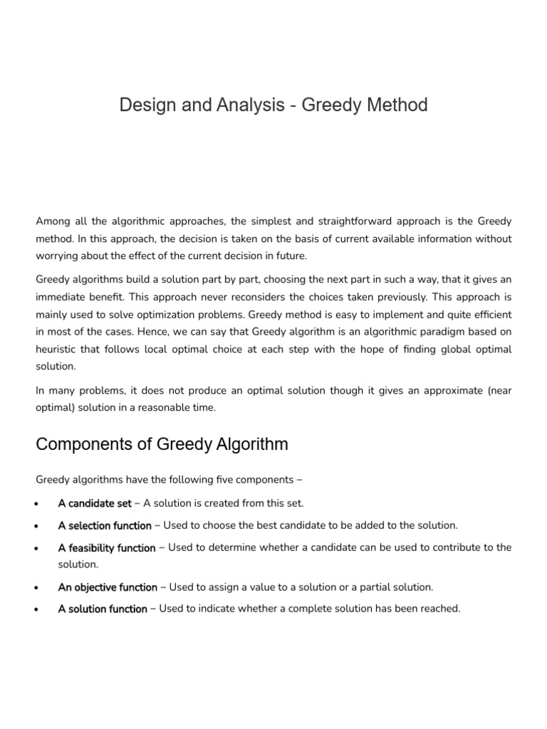 Greedy Method: Design & Analysis | PDF