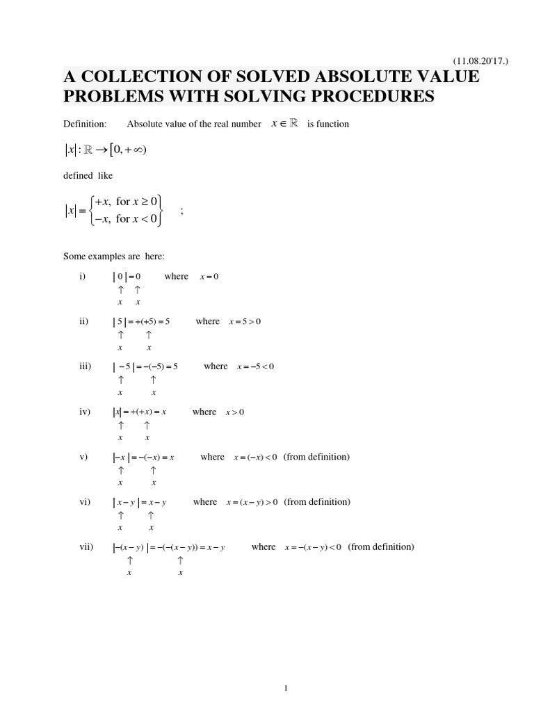 Solved Absolute Value Problems | PDF | Mathematics | Applied Mathematics