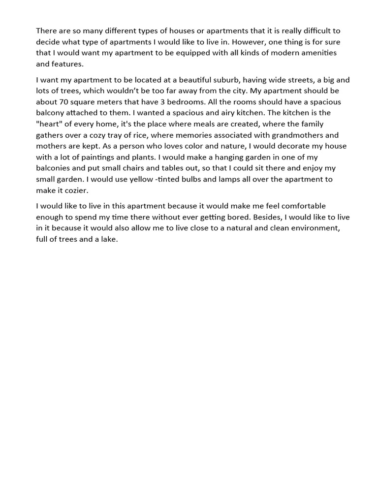 Describe A House or An Apartment You Would Like To Live In. PDF