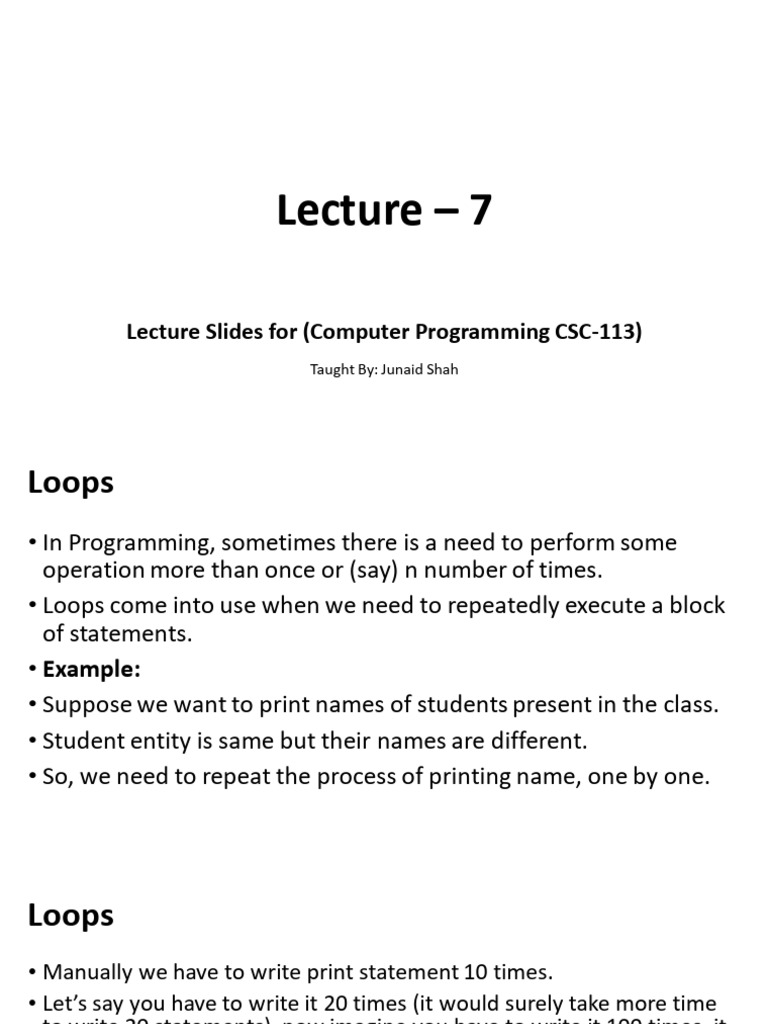 Lecture 7 CP Loops 26092023 104637am | PDF | Computer Science ...