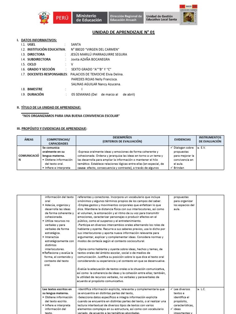 Unidad de Aprendizaje 2024: Convivencia Escolar | PDF | Números | Decimal