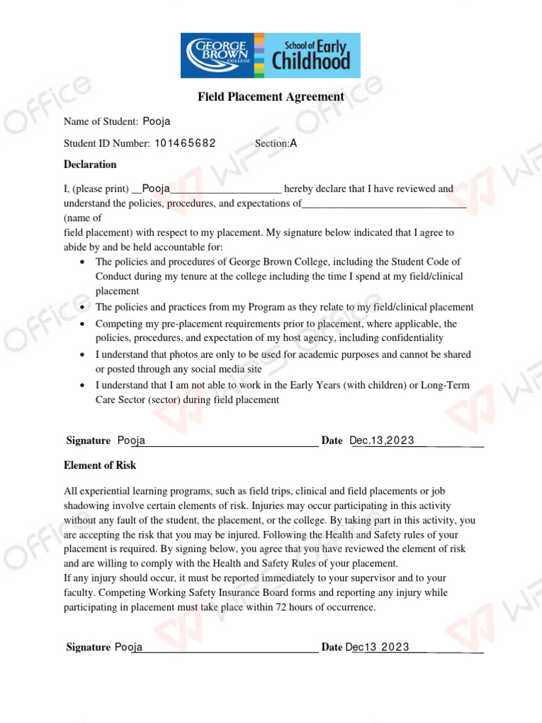 Field placement agreement pdf