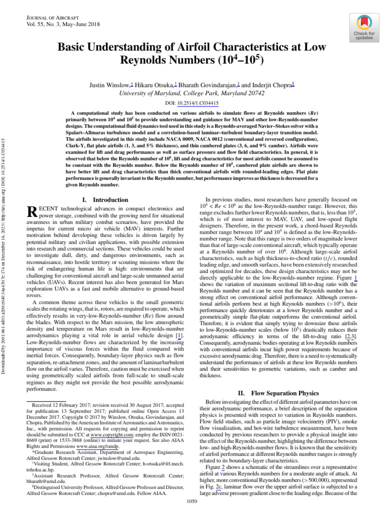 Airfoil Characteristics at Low Reynolds Numbers | PDF | Airfoil ...
