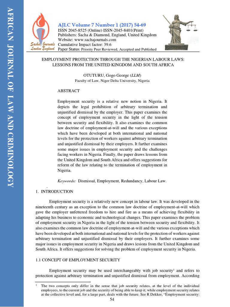 Employment Protection in Nigerian Law | PDF | Employment | At Will ...