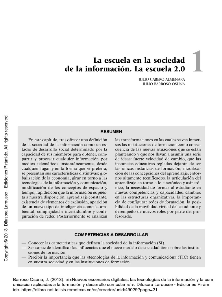 La Escuela en La Sociedad de La Información. La Escuela 2.0. | PDF ...