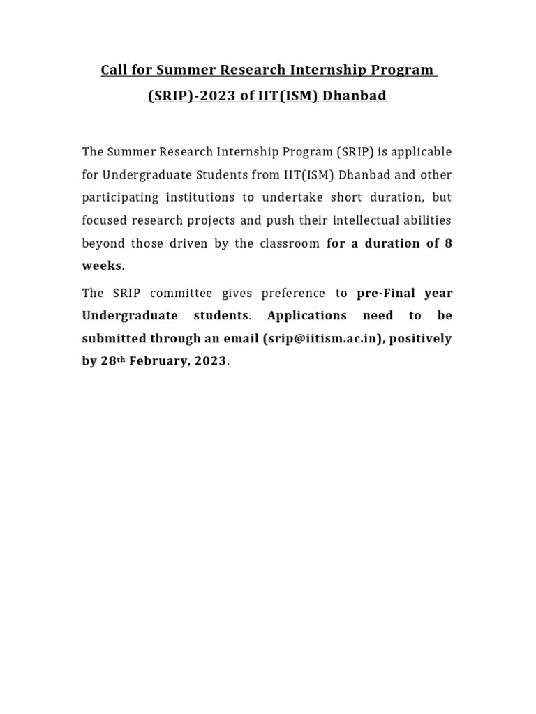 IIT Dhanbad Summer Internship 2023 | PDF