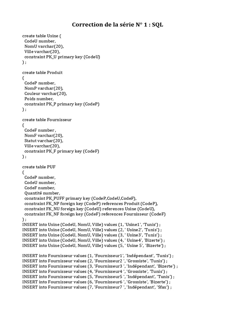 Correction SQL pour gestion d'usines | PDF | Ordinateurs