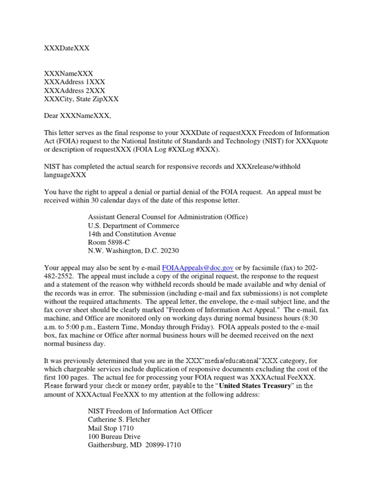 Final FOIA Response Letter Template | PDF | Law