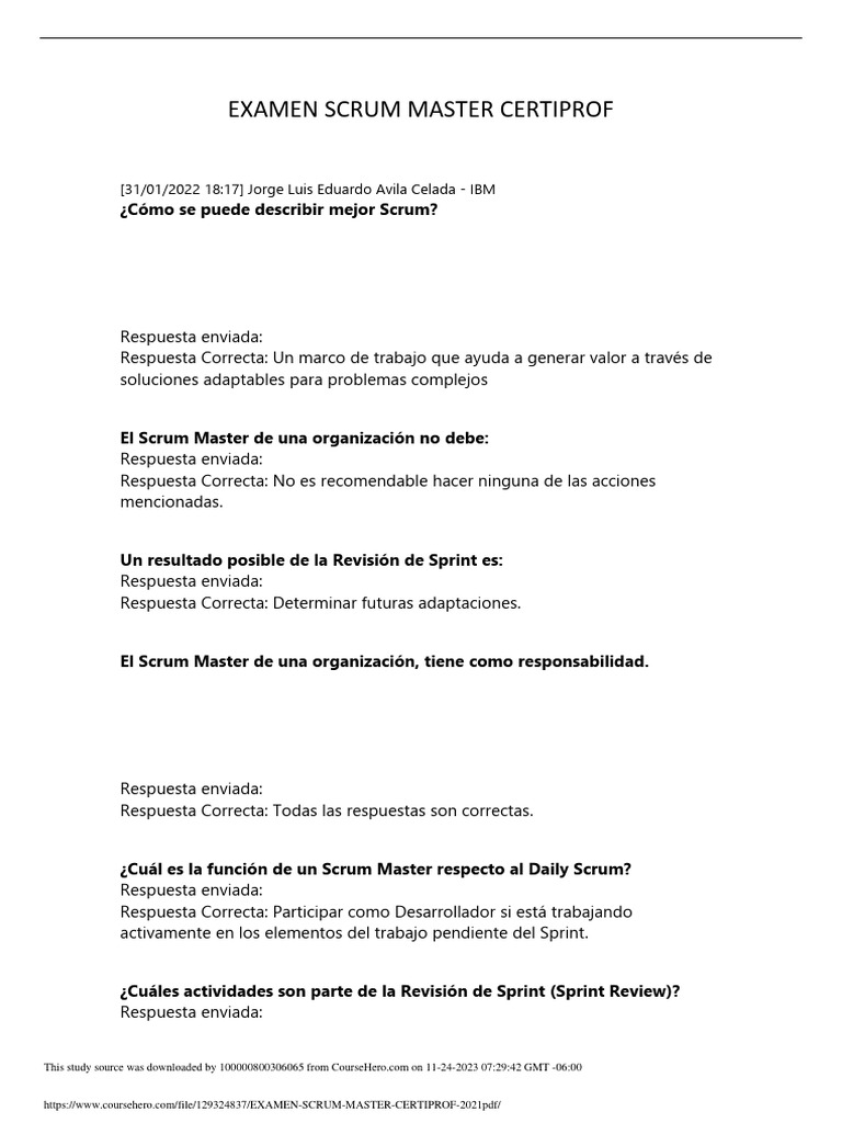 Examen Certificación Scrum Master 2021 | PDF | Scrum (desarrollo de ...