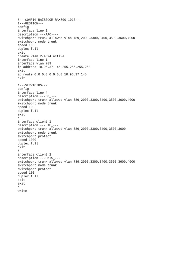Config Raisecom Rax700 10gb | PDF | Technology & Engineering