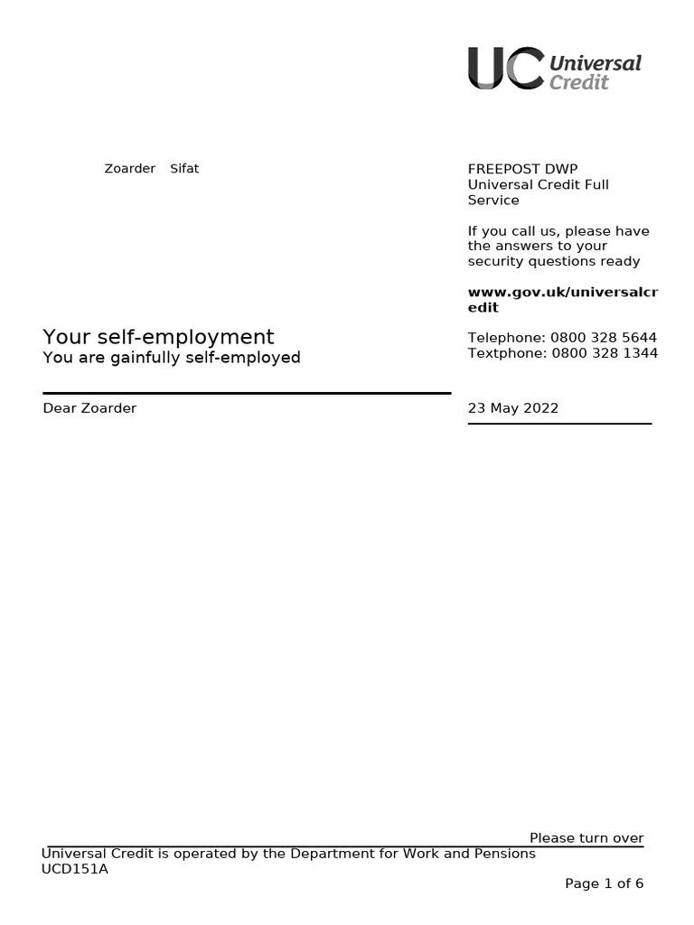 Reporting Self-Employment for Universal Credit | PDF | Self Employment ...