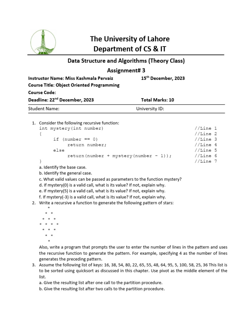 Recursive Functions & Quicksort Assignment | PDF | Applied Mathematics ...