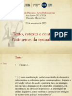 Texto, Cotexto e Contexto: Parâmetros Da Textualidade: Análise Do Discurso e Artes Performativas