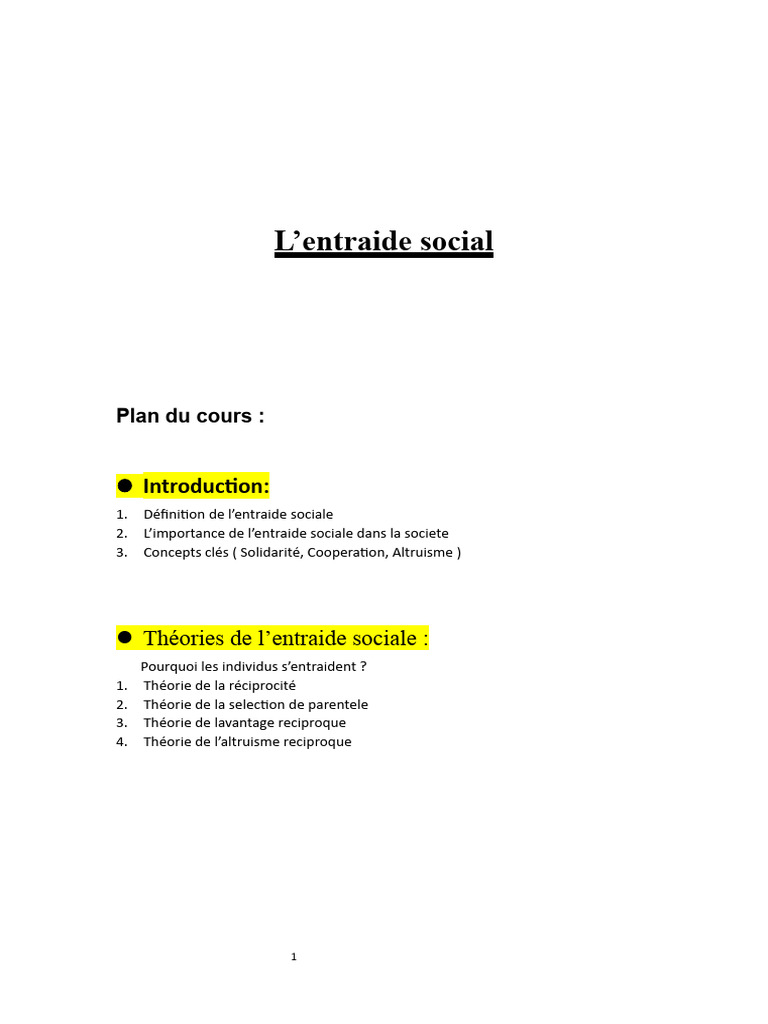 Définition et Importance de l'Entraide Sociale | PDF | Solidarité ...