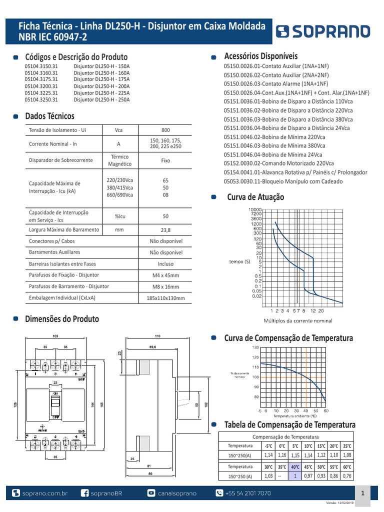 Ficha Tecnica - Disjuntor Caixa Moldada dl250 H | PDF | Distribuição de ...